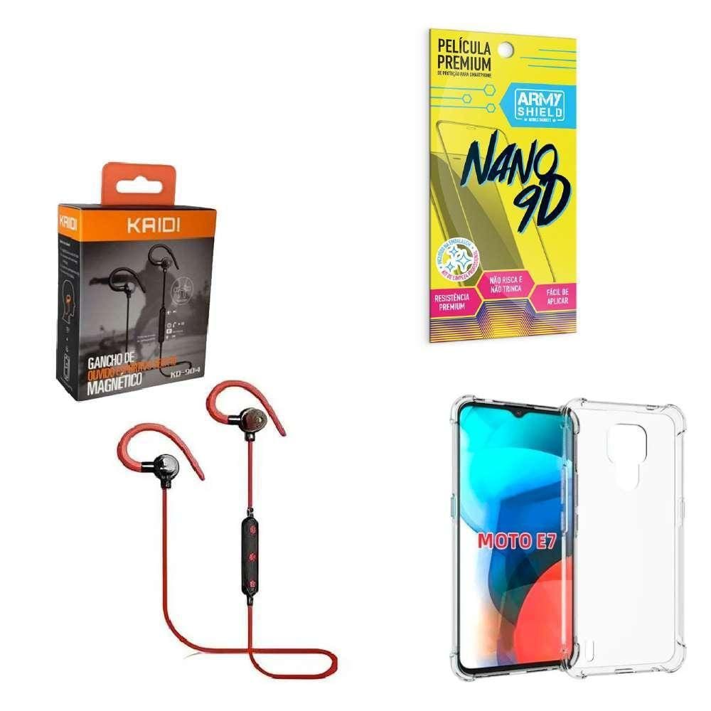 Kit Capinha Motorola E7 Fone Bluetooth E Película 9D