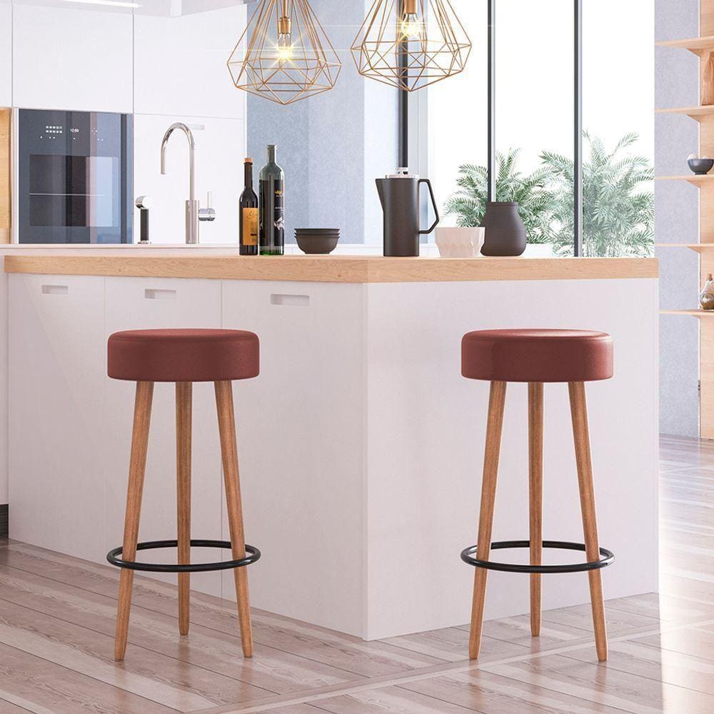 Kit 2 Banquetas Altas Estofadas Roma 70Cm Telha - Adz