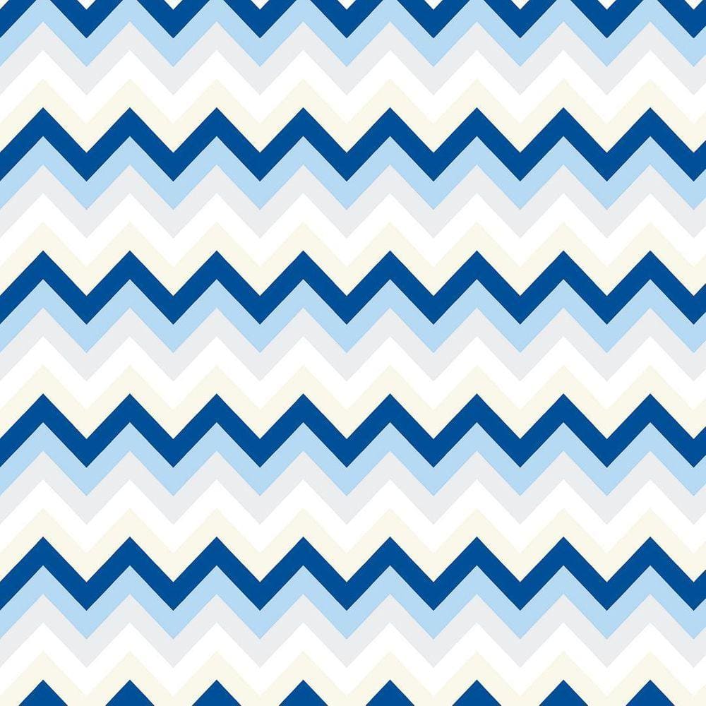 Kit 4 Rolos Papel De Parede Adesivo Chevron Azul Branco 3,0M