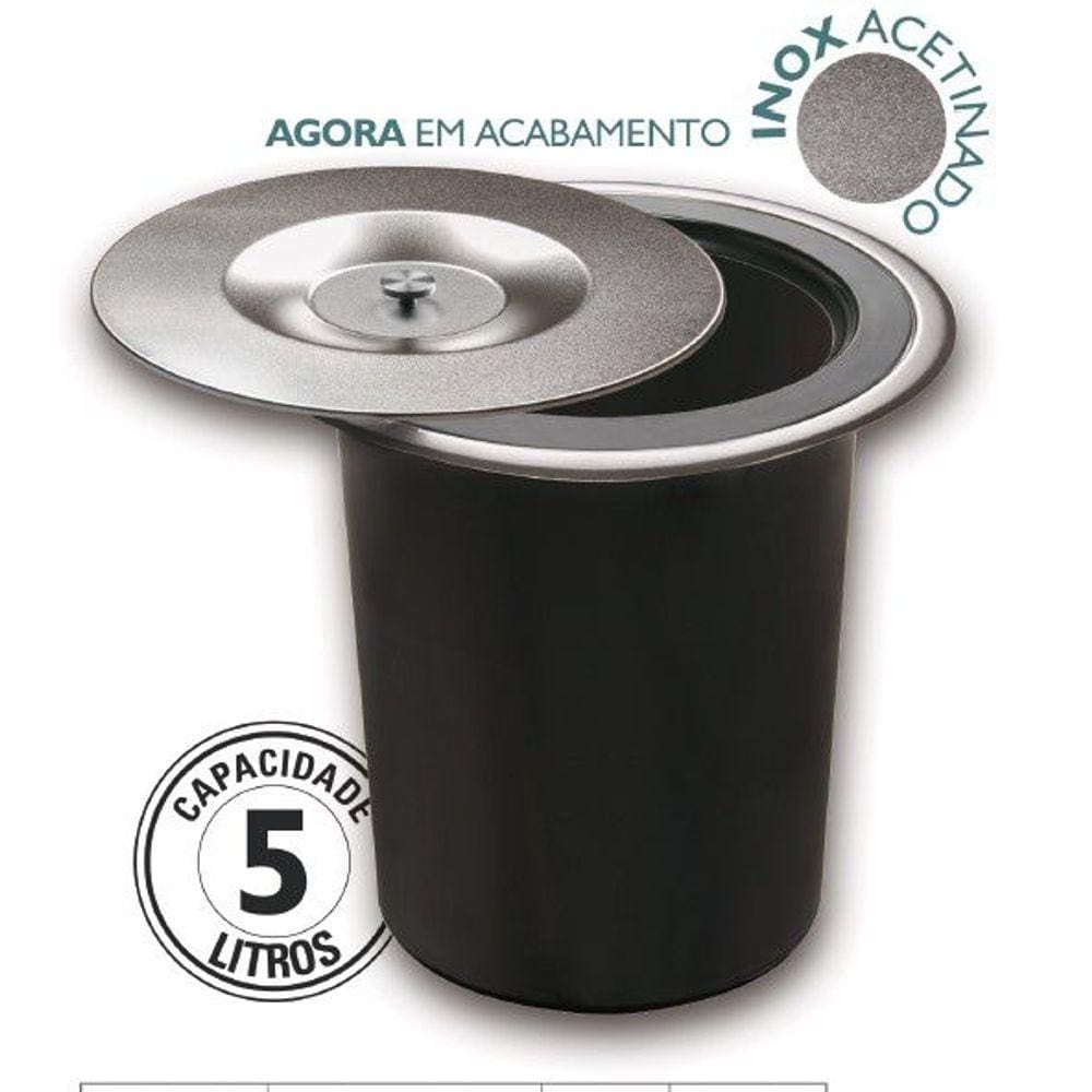Lixeira De Embutir Em Inox Acetinado Com Balde Plastico De 5L