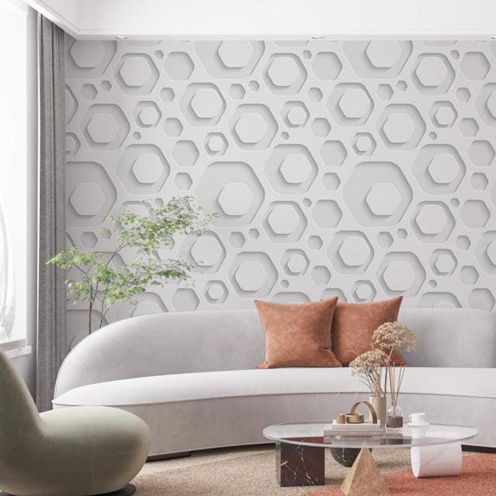 Kit 10 Rolos Papel De Parede Adesivo Abstrato 3D Branco 3,0M