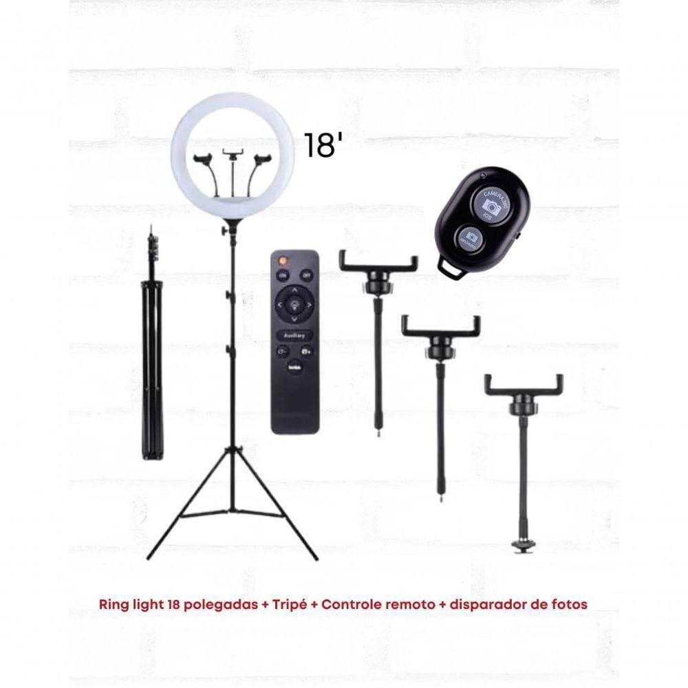 Ring Light 18\" + Tripé 160cm + Adaptador Ball Head