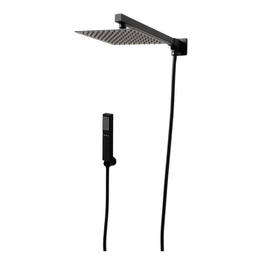 Kit Ducha Quadrada 30x30Cm Com Braco Parede Ducha Manual Preto Fosco Dc-7017cp Luuk Young