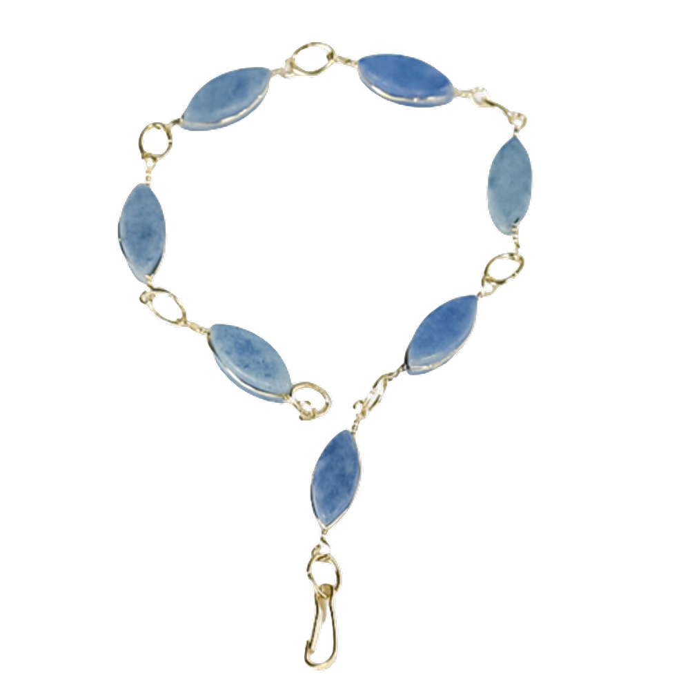 Pulseira Navete Pedra Quartzo Azul Ranhurado Dourado