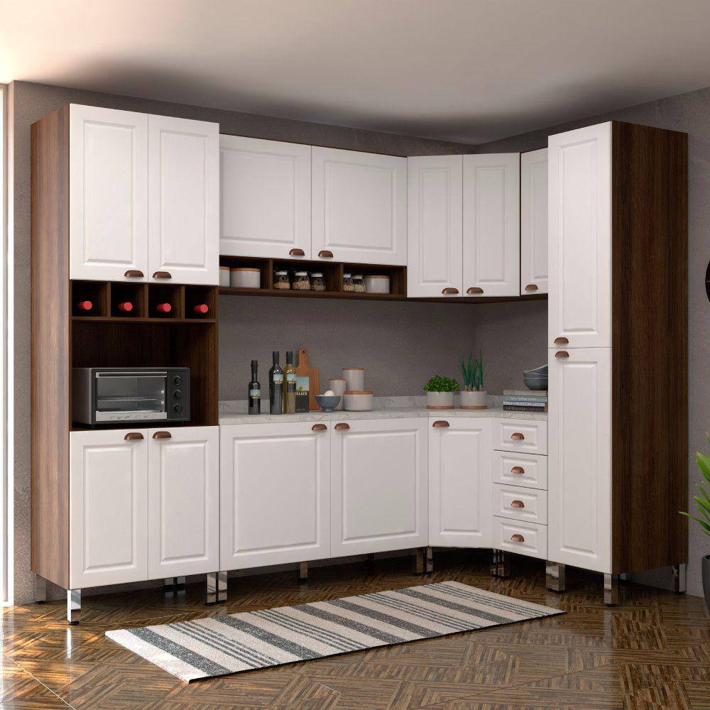 Armário de Cozinha Completa 8 Peças com Tampo e Espaço para Micro-ondas Safira Luciane Móveis