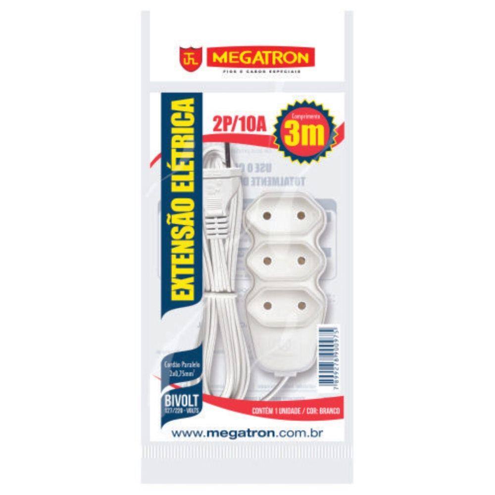 Extensao 3 Tom. Paral.2X0,75X1,50Mt 2P 10A/250V Br Megatron