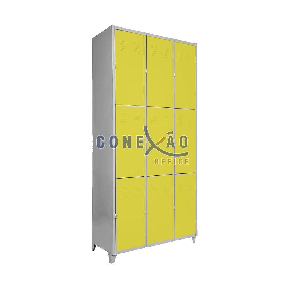 Armário Roupeiro De Aço Vestiário Academia 9 Portas Amarelo