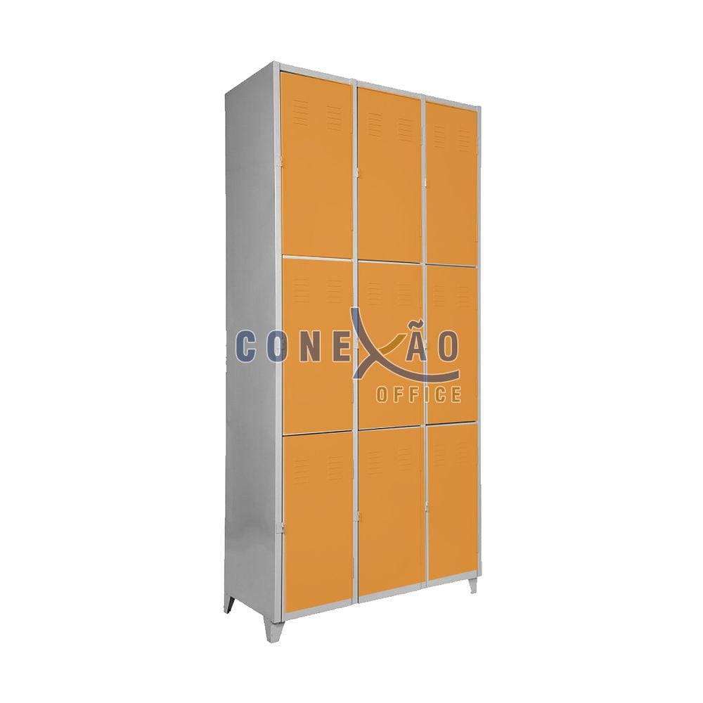 Armário Roupeiro De Aço Vestiário Academia 9 Portas Laranja