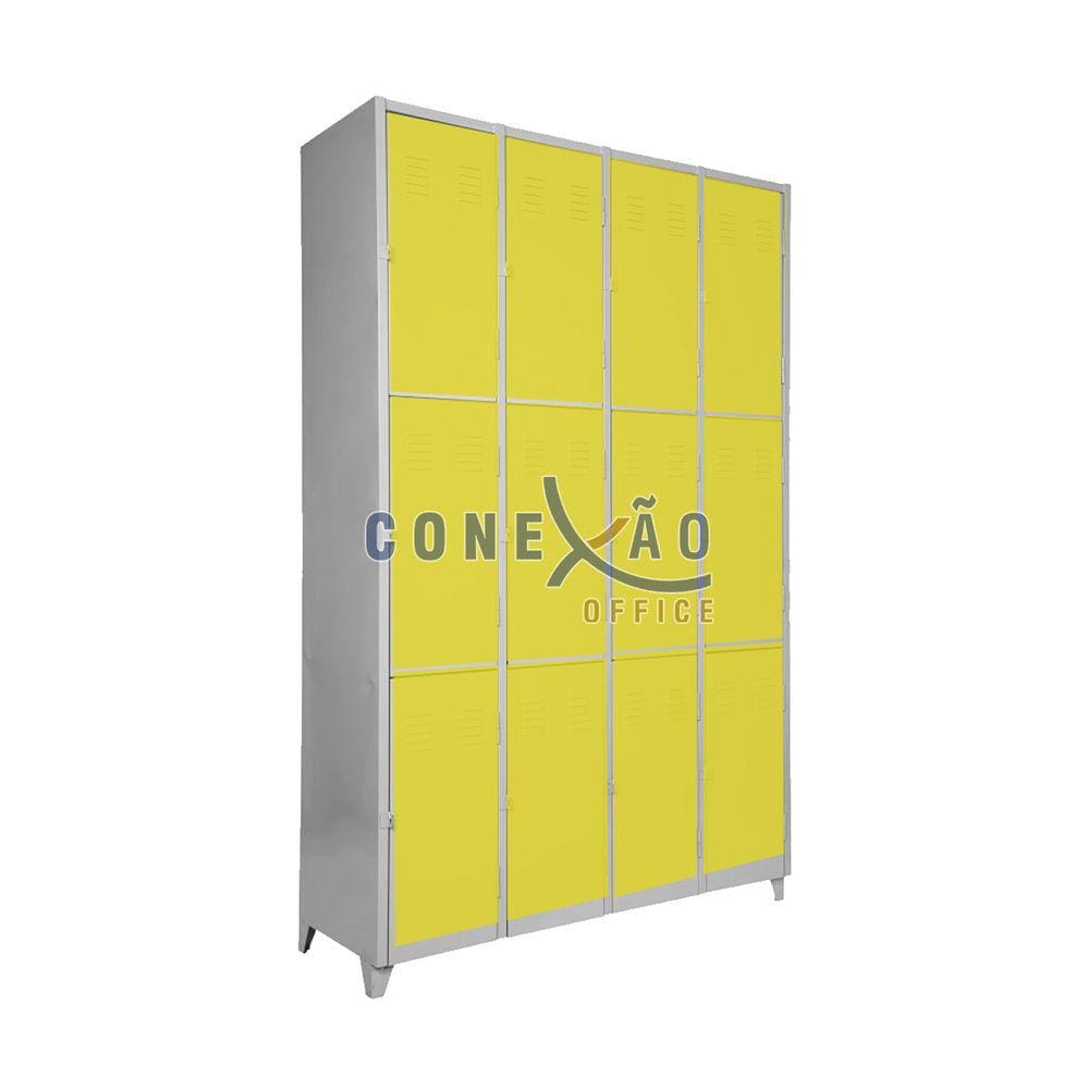 Armário Roupeiro Locker De Aço 12 Portas Vestiário Amarelo
