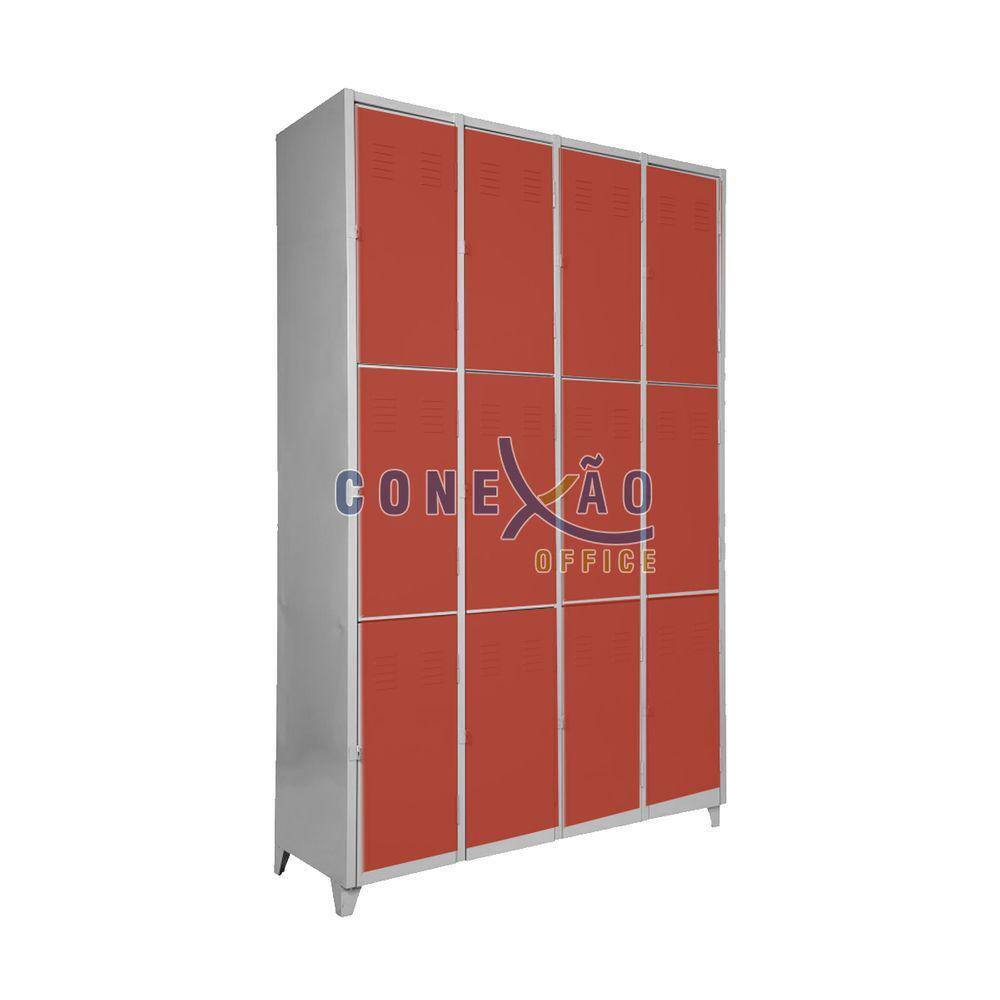 Armário Roupeiro Locker De Aço 12 Portas Vestiário Vermelho