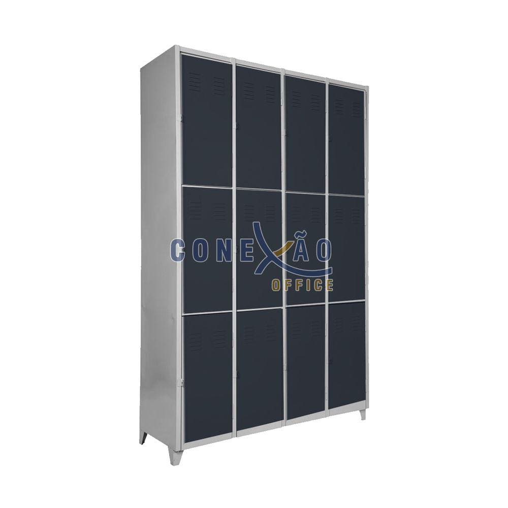 Armário Roupeiro Locker De Aço 12 Portas Vestiário Preto