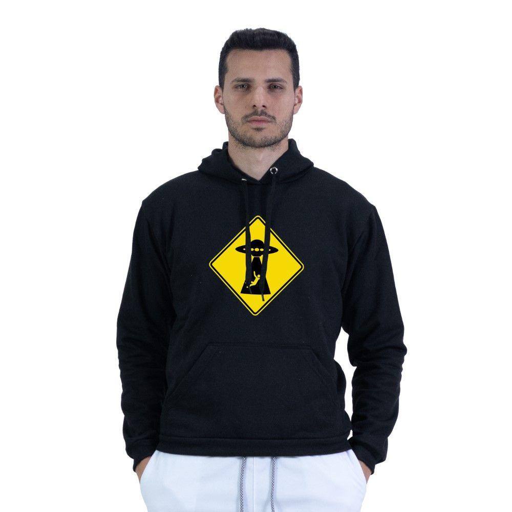 Moletom Confortavel Masculino Abduçao Espacial Bolso Canguru Capuz Cordao Ajustavel