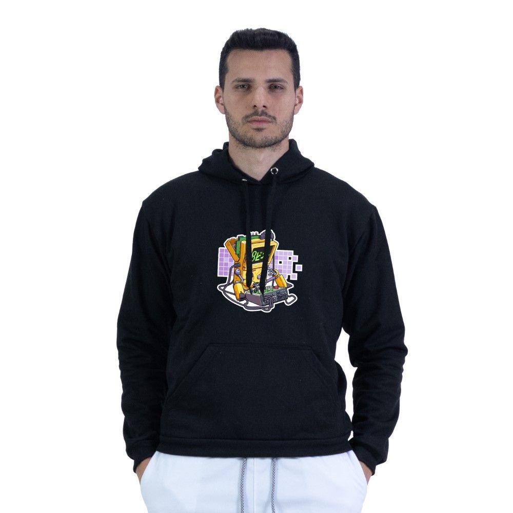 Moletom Masculino Algodao Confortavel Estampa Robo Mini Game Capuz Ajustavel Bolso Canguru