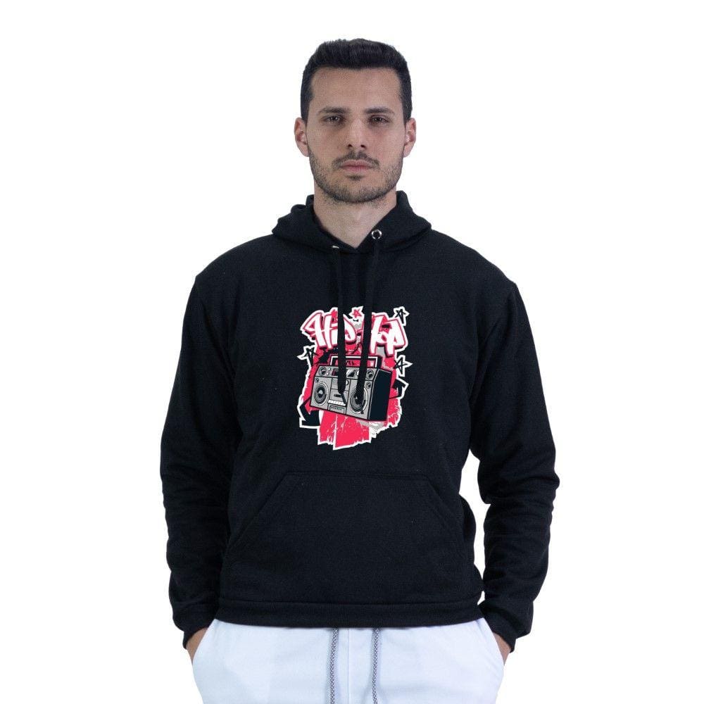 Moletom Masculino Confortavel Algodao Hip Hop Boom Box Capuz Ajustavel Bolso Canguru