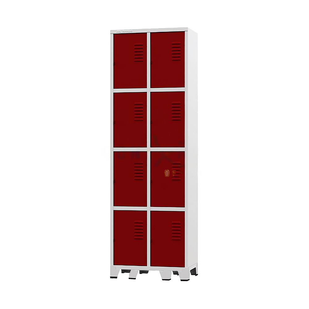 Armário Roupeiro De Aço Para Vestiário 8 Portas Locker Vermelho