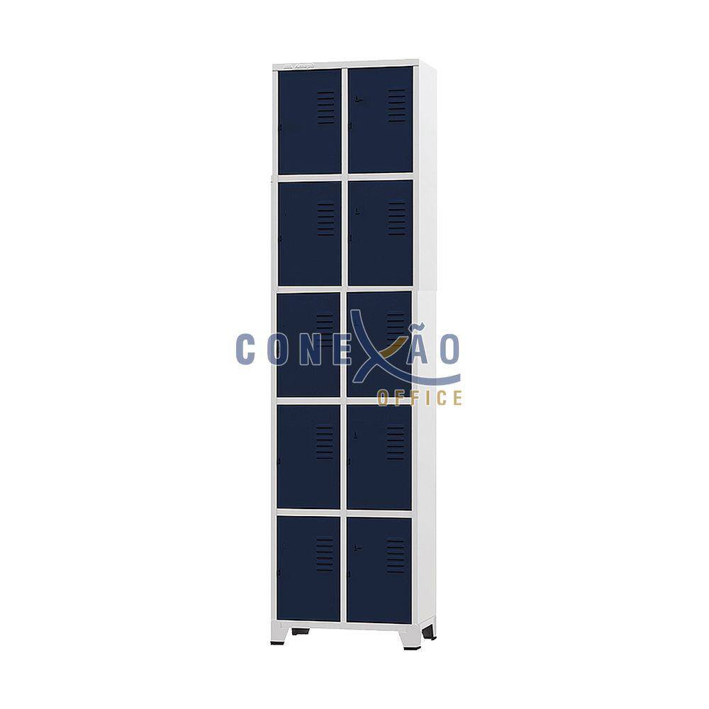 Armário Roupeiro De Aço 10 Portas Para Vestiário Azul Marinho
