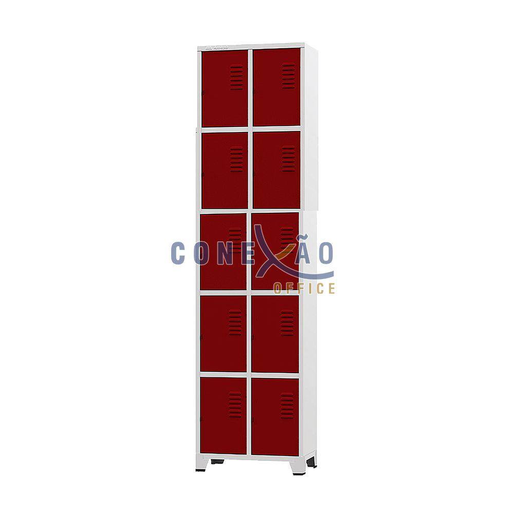 Armário Roupeiro De Aço 10 Portas Para Vestiário Vermelho