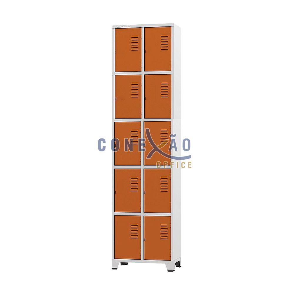 Armário Roupeiro De Aço 10 Portas Para Vestiário Laranja