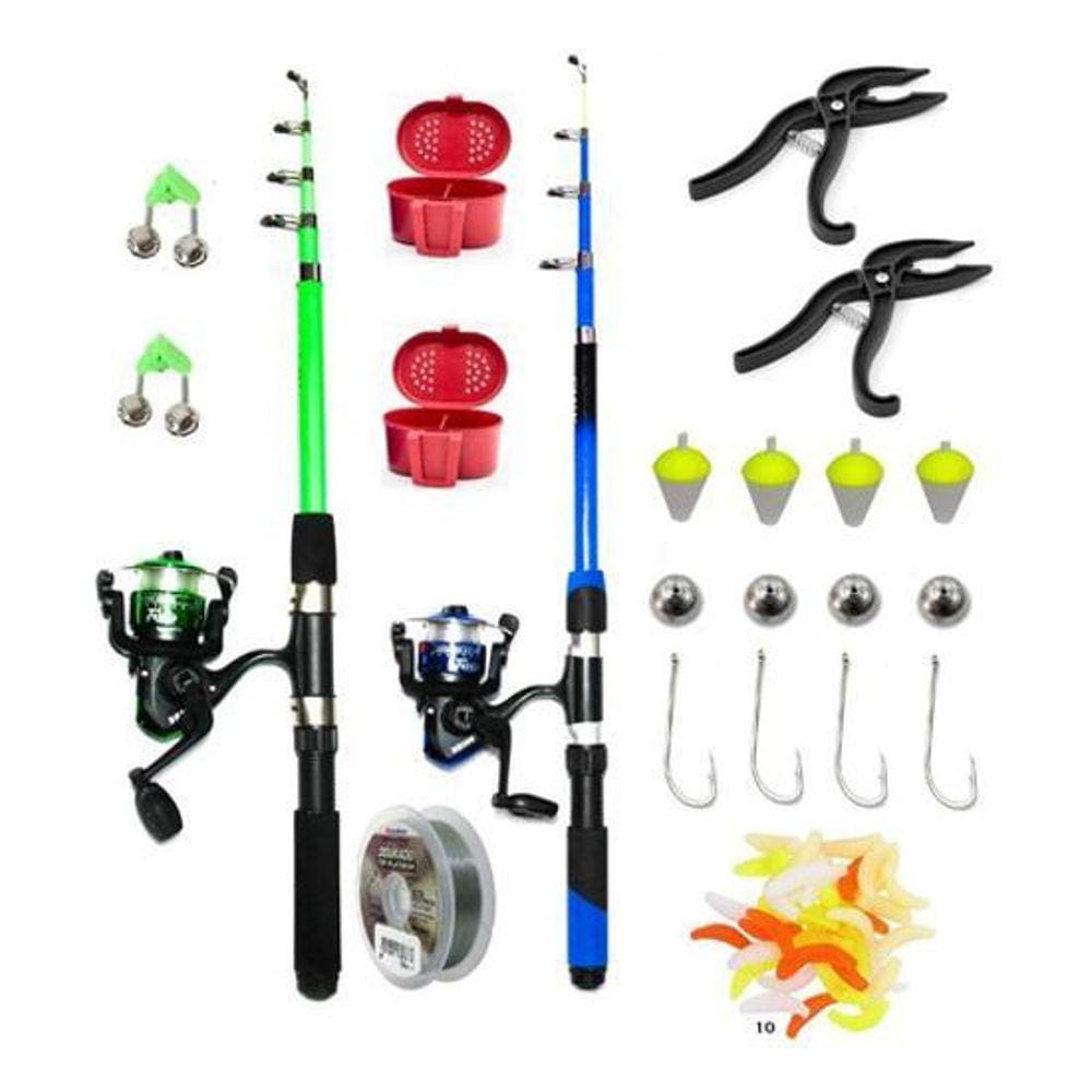 Kit Pesca Completo 2 Vara + Molinete Isca Itens Barato Full