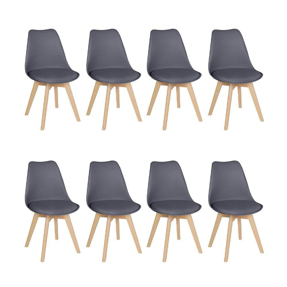 Kit 8 cadeiras jantar cozinha Leda Eames com assento estofado