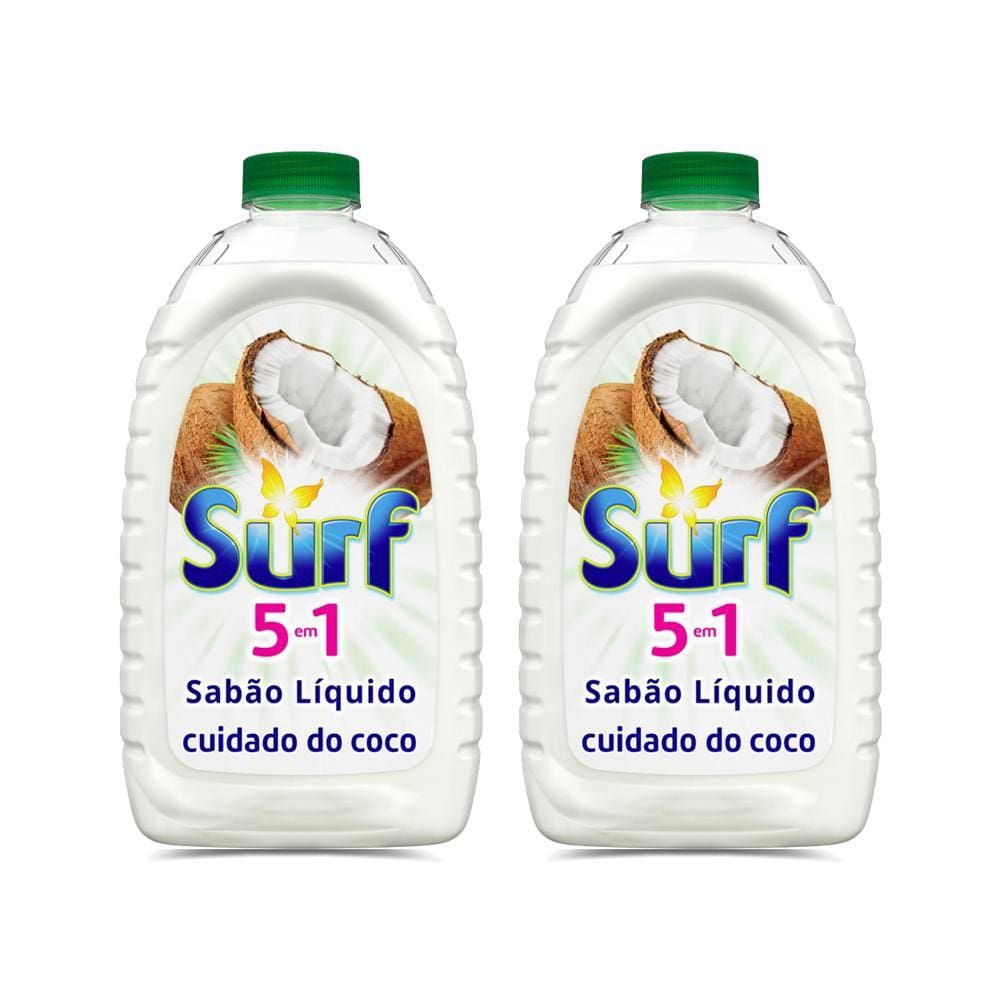 Kit 2 Lava-Roupas Líquido Surf 5 em 1 Cuidado do Coco 3L