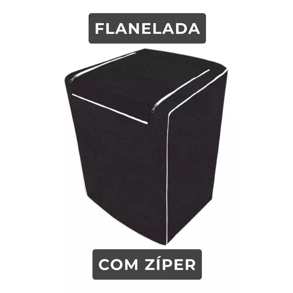 Capa de Máquina de Lavar Electrolux Brastemp 7kg 8kg 9kg 10kg P com Zíper Preta