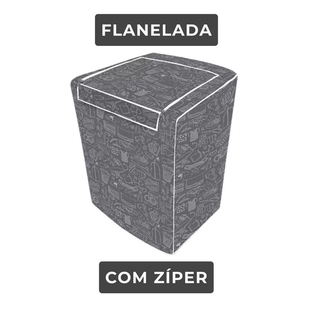 Capa de Máquina de Lavar Electrolux Brastemp 7kg 8kg 9kg 10kg P com Zíper Cinza Estampada