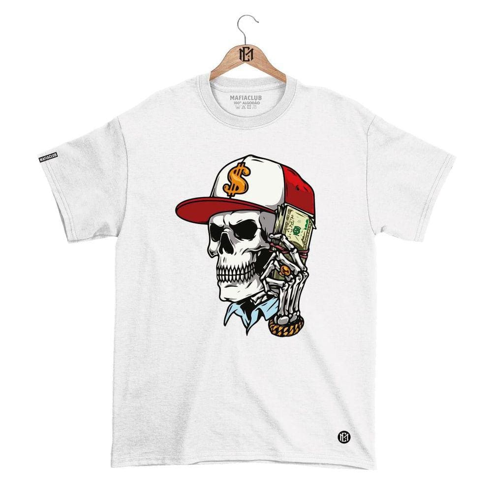 Camiseta DBL Gola Redonda Estampa CAVEIRA Streetwear fio 30.1 Penteado.