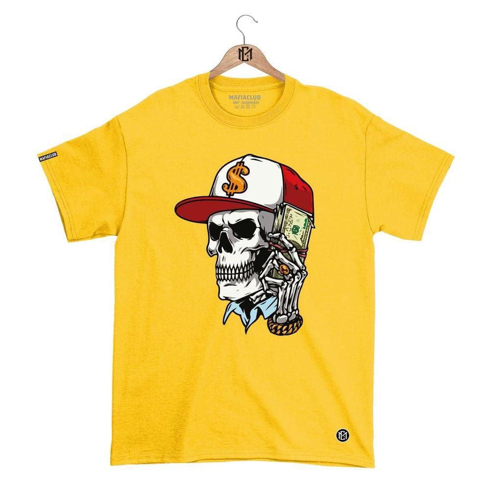 Camiseta DBL Gola Redonda Estampa CAVEIRA Streetwear fio 30.1 Penteado.
