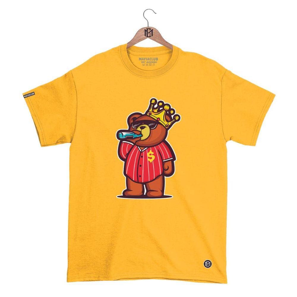 Camiseta Gola Redonda MáfiaClub URSO OSTENTANDO Streetwear fio 30.1 Penteado.