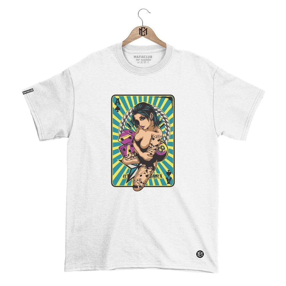 Camiseta Mafiaclub Gola Redonda Estampa BARALHO ll Streetwear fio 30.1 Penteado