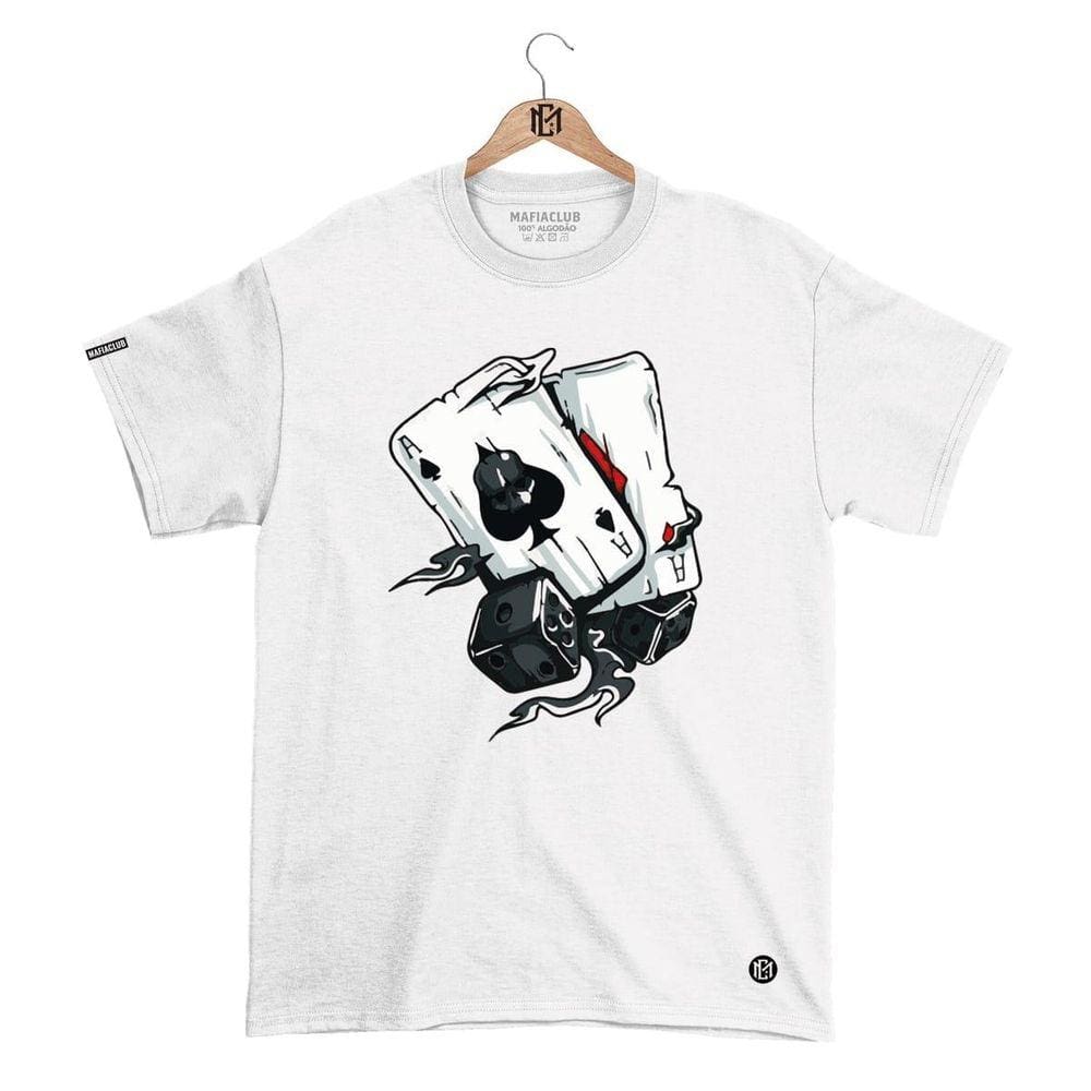Camiseta Mafiaclub Gola Redonda Estampa BARALHO Streetwear fio 30.1 Penteado.