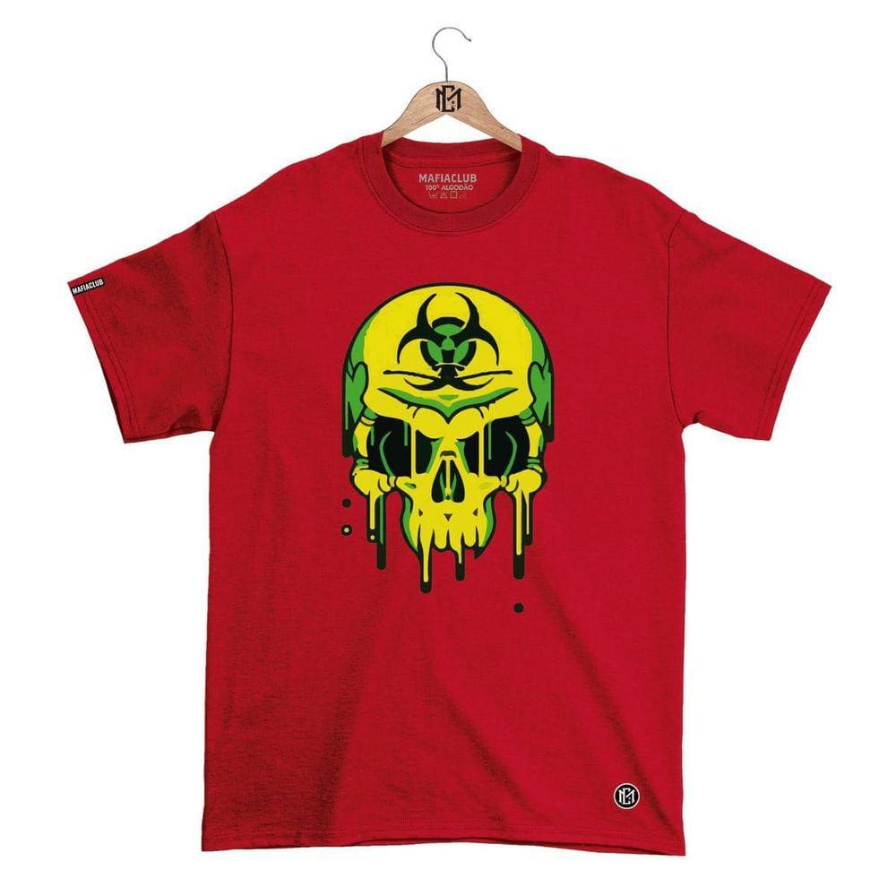 Camiseta Mafiaclub Gola Redonda Estampa CAVEIRA RADIOATIVA Streetwear fio 30.1 Penteado