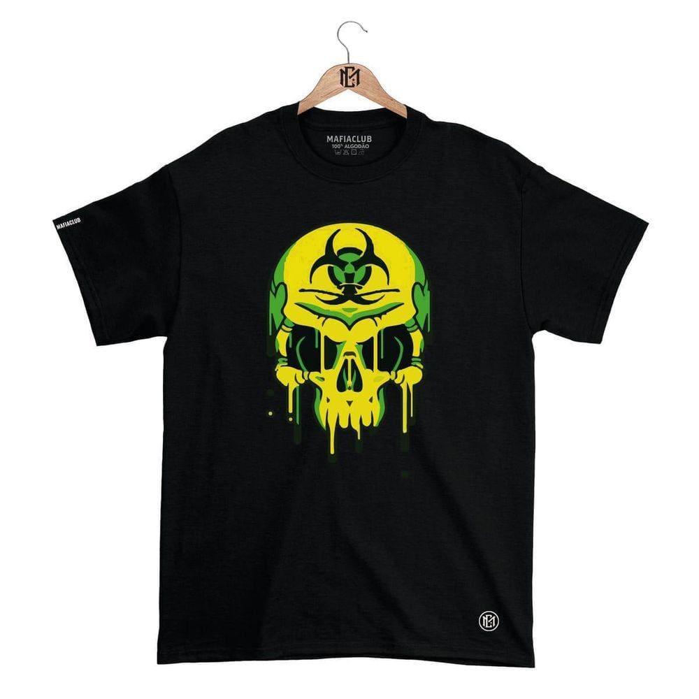 Camiseta Mafiaclub Gola Redonda Estampa CAVEIRA RADIOATIVA Streetwear fio 30.1 Penteado