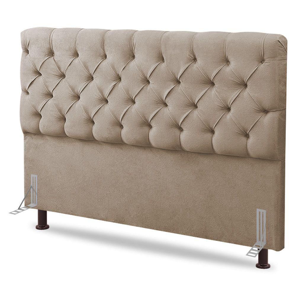Cabeceira Cama Box Casal King Size Lylla 195cm Capitonê com Frame Suede Bege - Desk Design