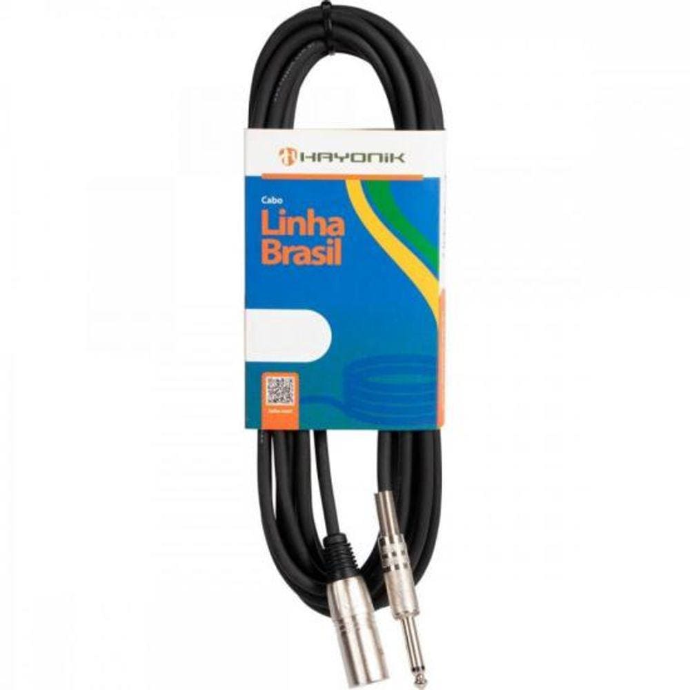 Cabo para Microfone Linha BRASIL XLR(M) X P10 7m Preto HAYONIK