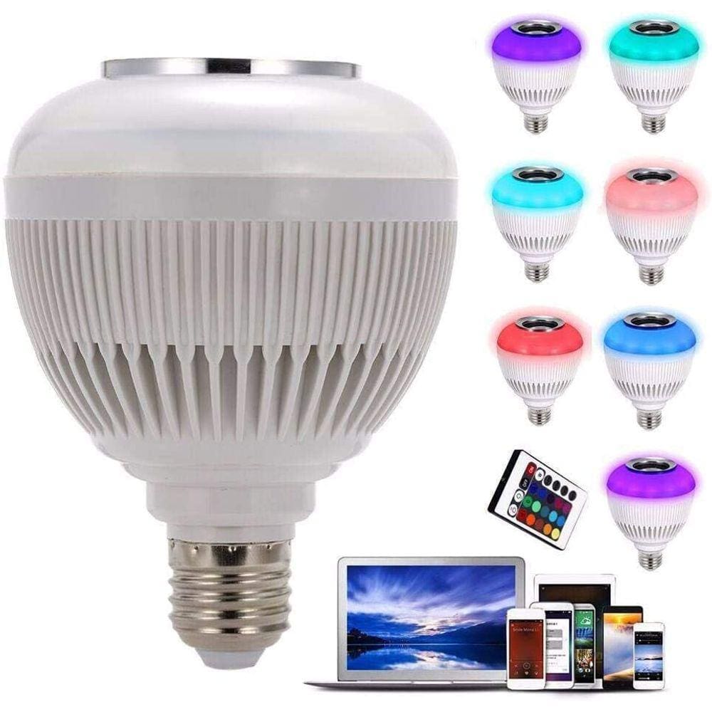 Lâmpada Led Musical Rgb Bluetooth Controle Remoto 8 Cores