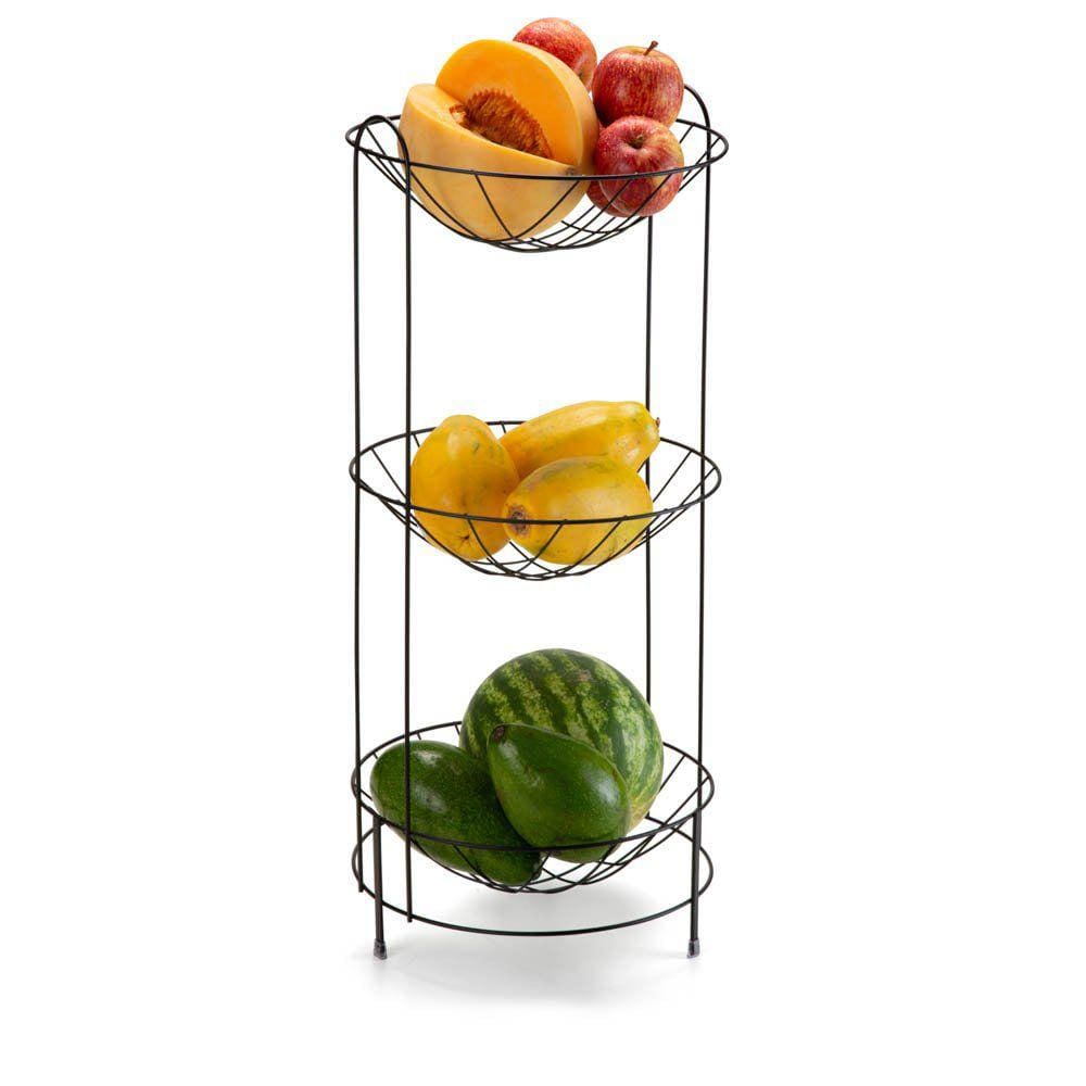 Fruteira Tripla Redonda Arthi Black