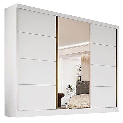 imagem-Guarda Roupa Casal Com Espelho 3 Portas 6 Gavetas - Branco