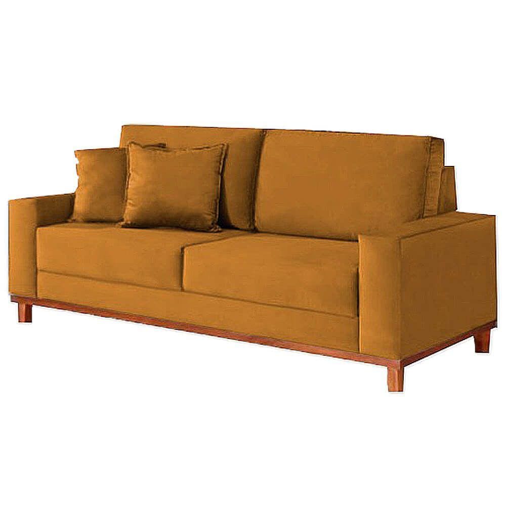 Sofá 4 Lugares Grecia Pé Madeira Tecido Suede 212cm Cor Cobre
