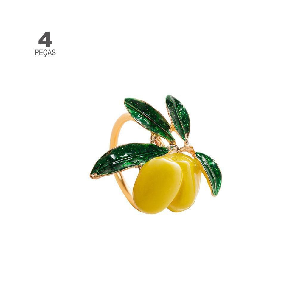 Jogo de 4 Anéis para Guardanapos Wolff Limão Dourado de Zinco 4cm