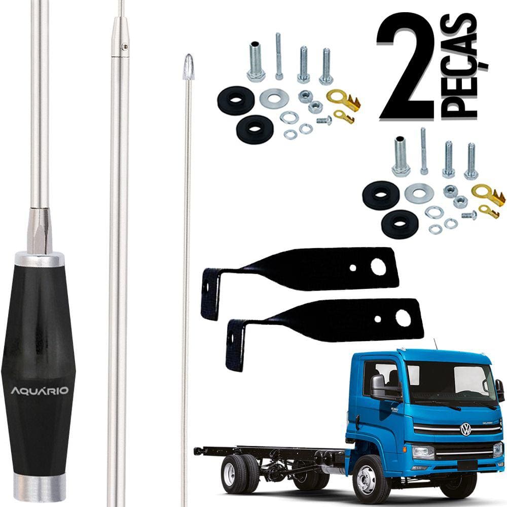 2 Antena Px Inox Mini Maria Mole Inox 1,40m Alongador 40cm Vw Delivery Dianteiro Parafusos