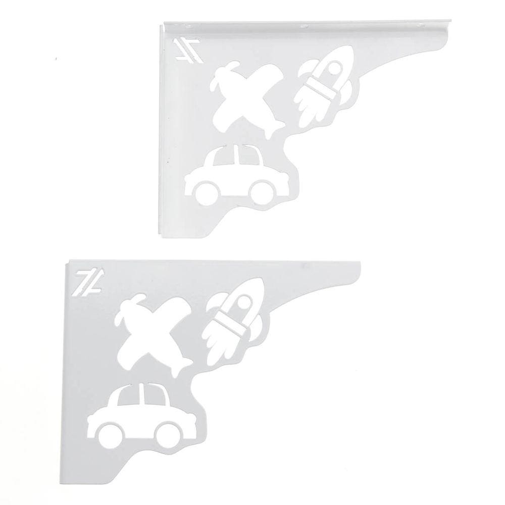 Par Mãos Francesas Ornamentada Decorativa 20cm Menino Carro e Avião Branco Aço