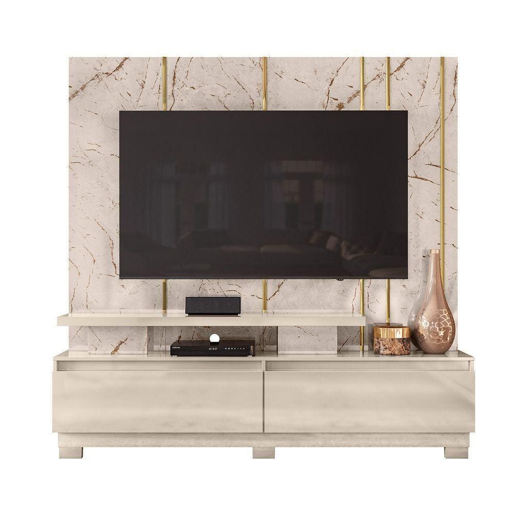 Estante Home Genuine Com Pés Tv Até 75 Calacata Off White Qualé Qualé
