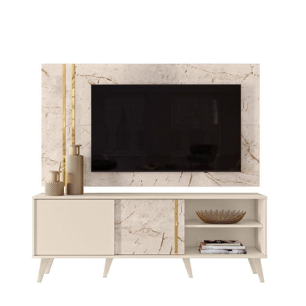 Rack Com Painel Kaique Tv Até 65 Calacata Off White Qualé Qualé
