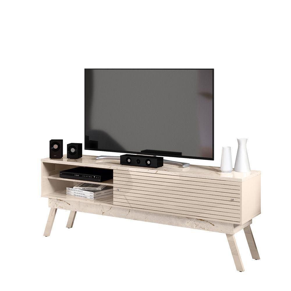 Rack Bancada Benut Tv Até 65 Calacata Off White Qualé Qualé