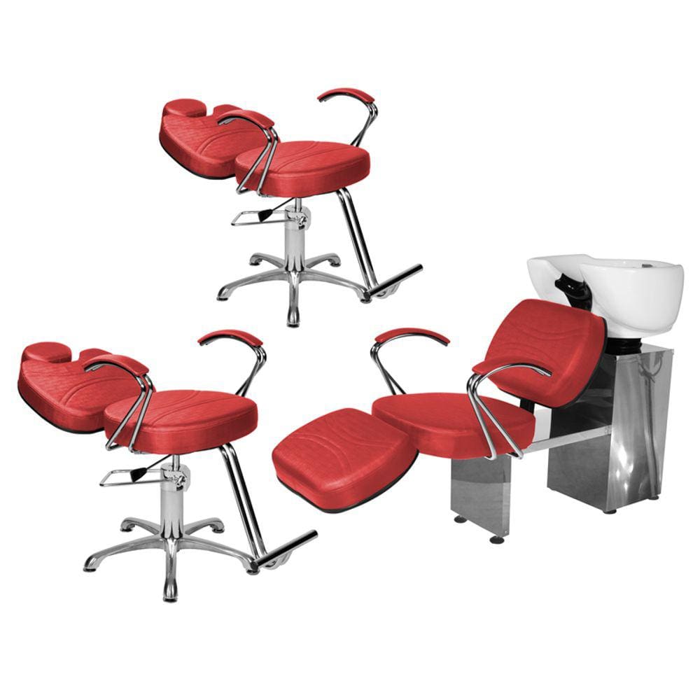 Kit Salão Topázio 2 Cadeiras Recl Base Estrela + Lavatório C/Ap Vermelho