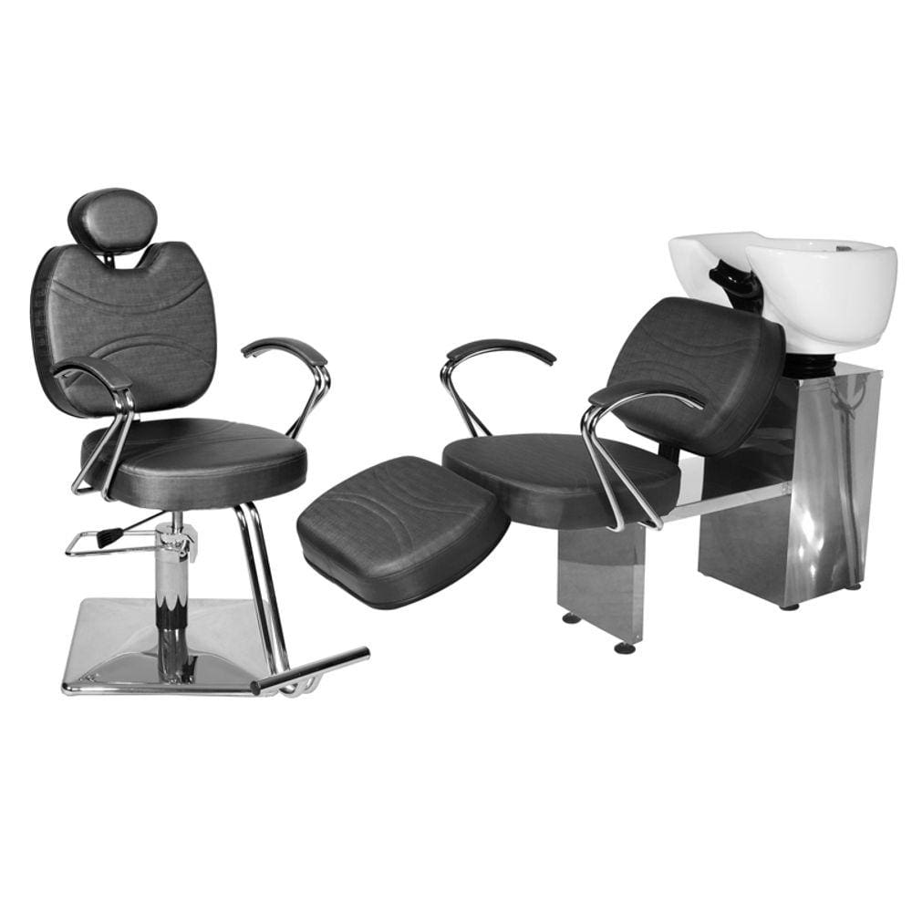 Kit Salão Topázio Cadeira Recl Base Quadrada + Lavatório C/Ap Preto Facto