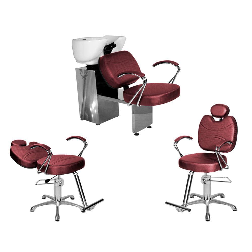 Kit Salão Topázio 1 Cad Fixa + 1 Recl Base Estrela + Lavatório Bordô