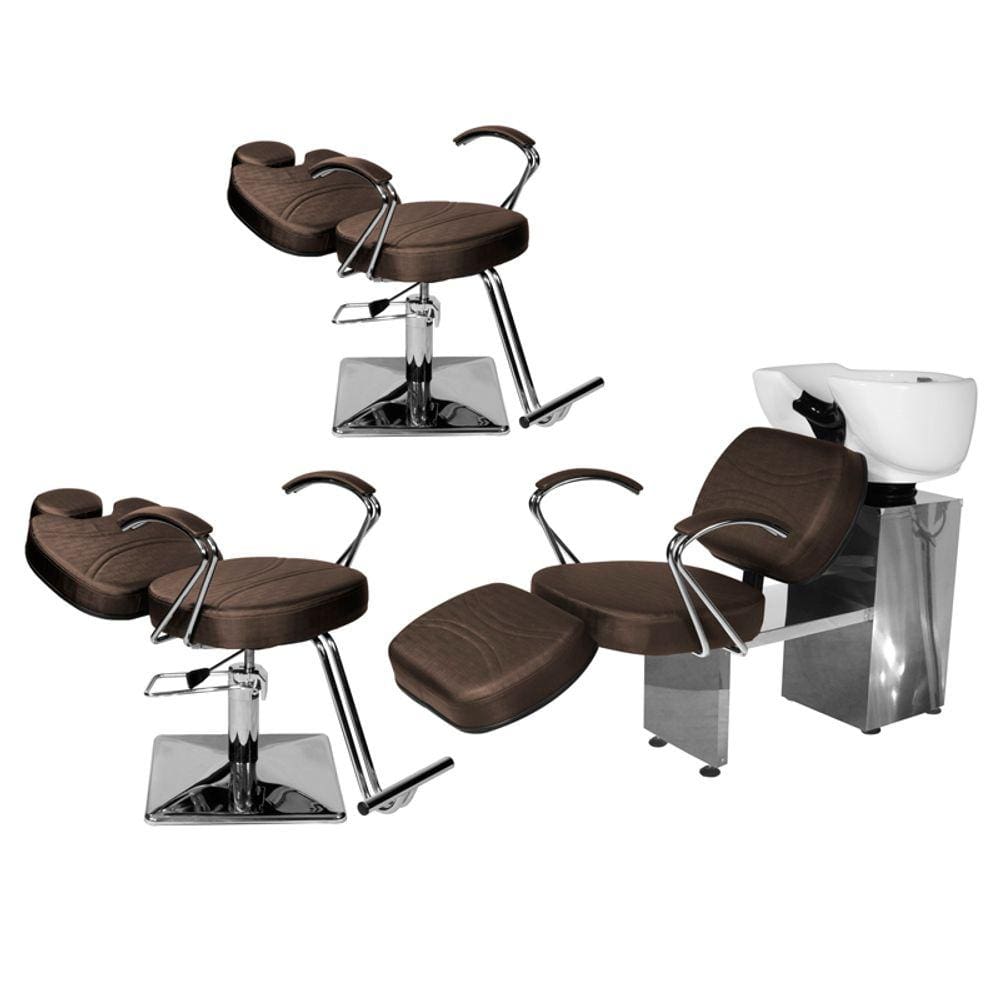 Kit Salão Topázio 2 Cadeiras Recl Base Quadrada + Lavatório C/Ap Marrom